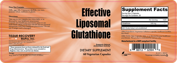 Effective Liposomal Glutathione Label and Supplement Facts