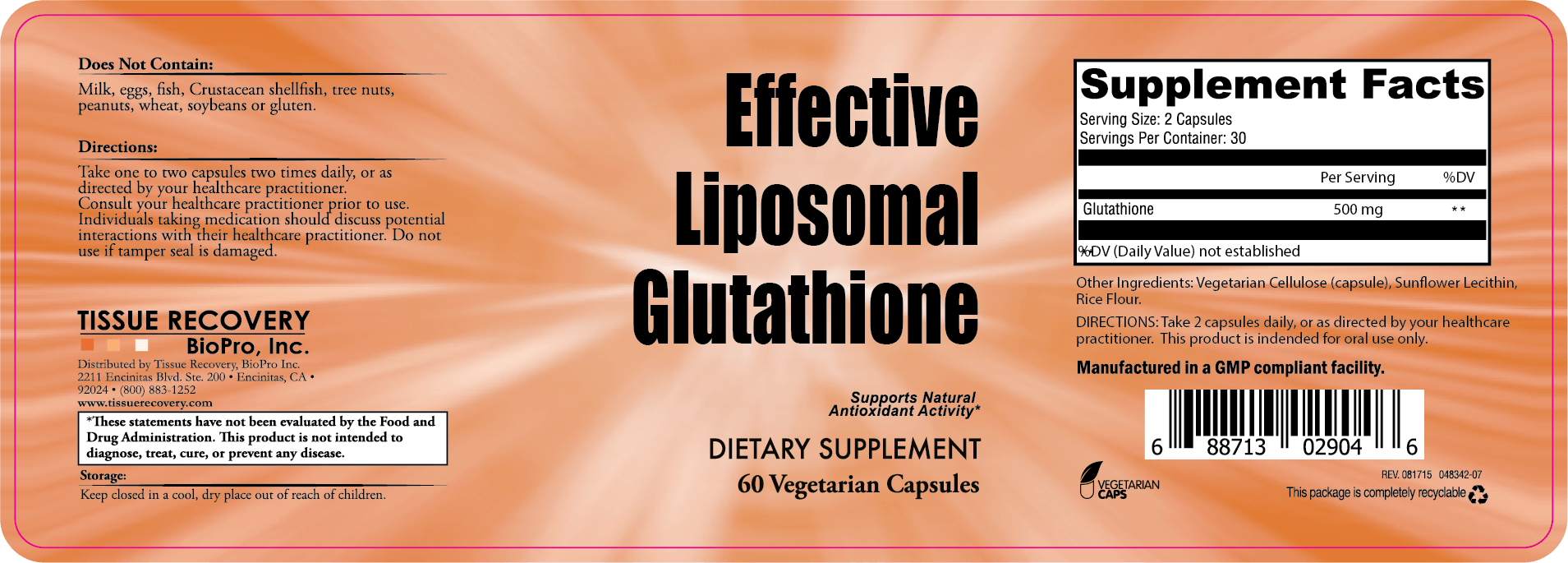 Effective Liposomal Glutathione Label and Supplement Facts