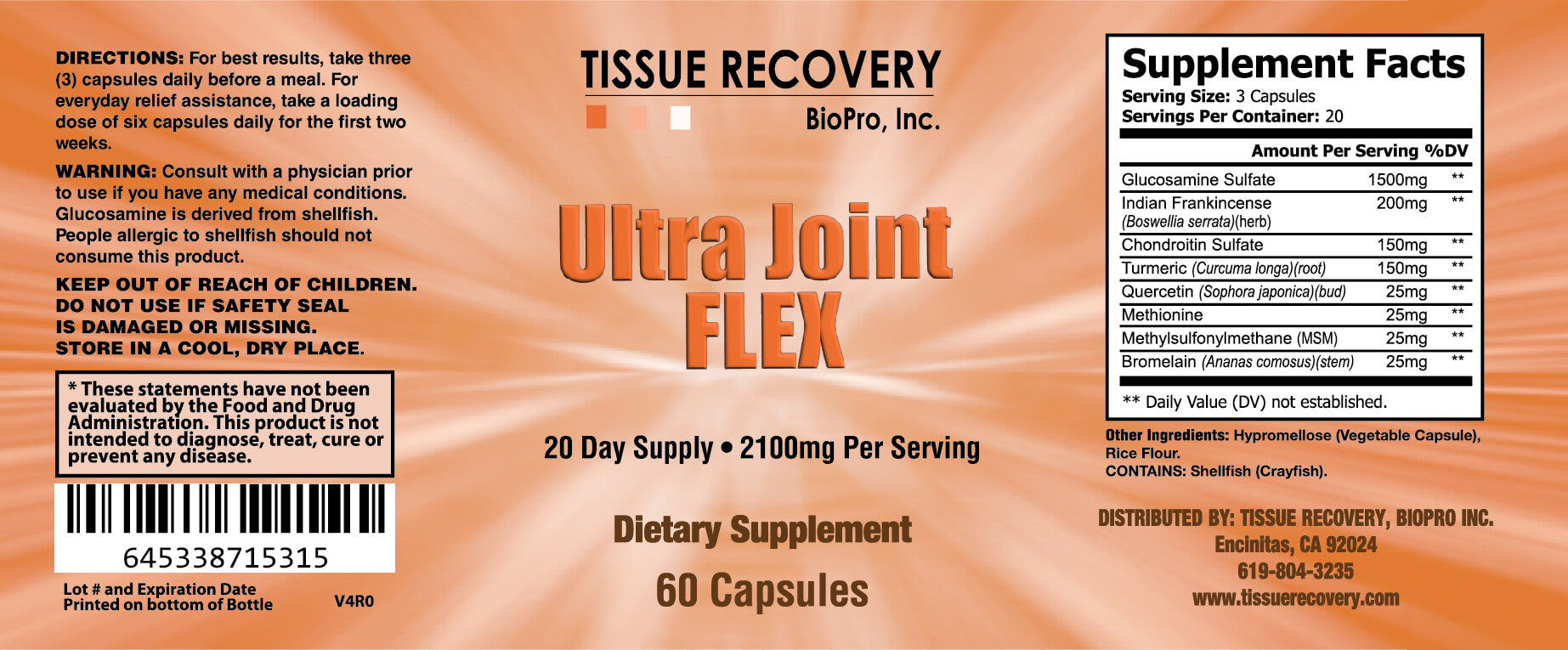 Ultra Joint Flex supplement facts label