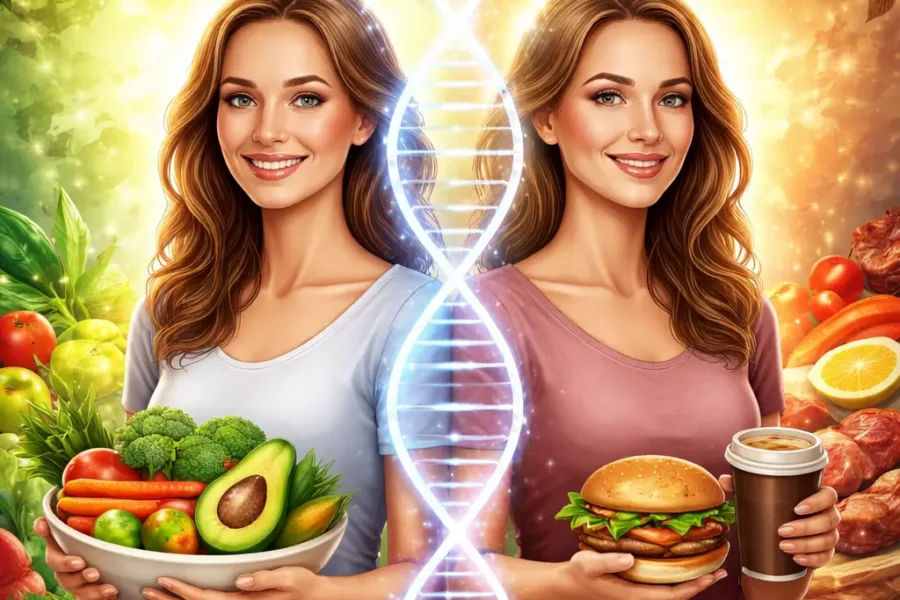 vegan diet biological aging twins illustration