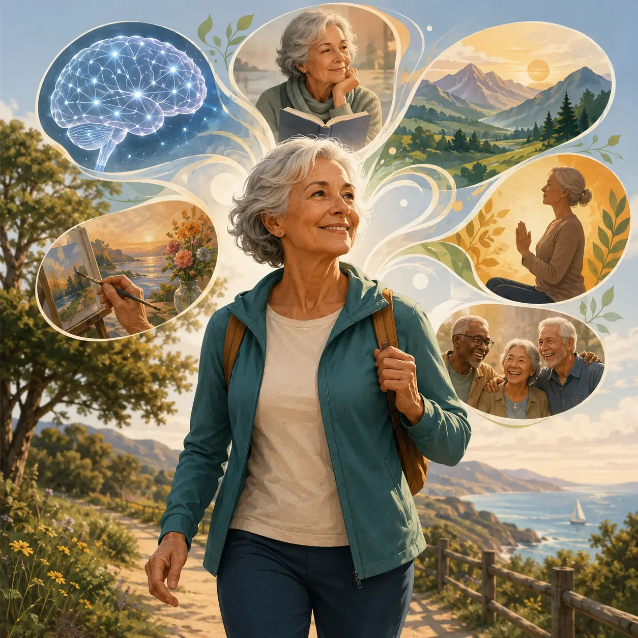 positive thinking healthy aging illustration